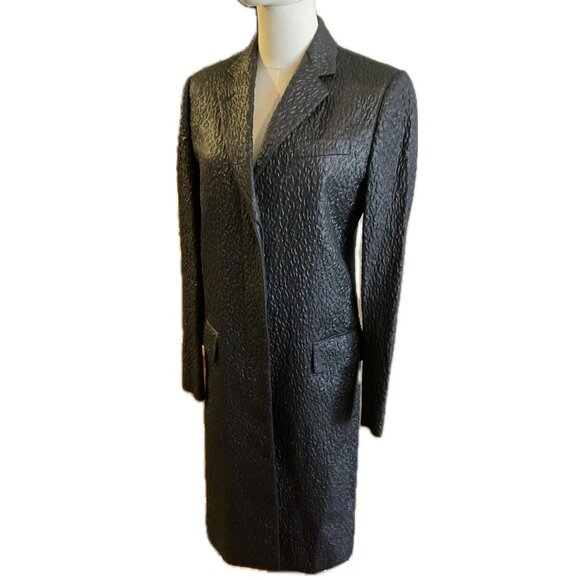 Helmut Lang Black  Elegant Textured Fabric Long Dress Coat size 42 - Picture 1 of 10
